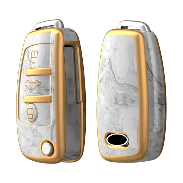 JVCV® Marble Gold Border TPU Key Cover Compatible with Audi A1 A3 A6 Q2 Q3 Q7 TT TTS R8 S3 S6 RS3 Folding Key