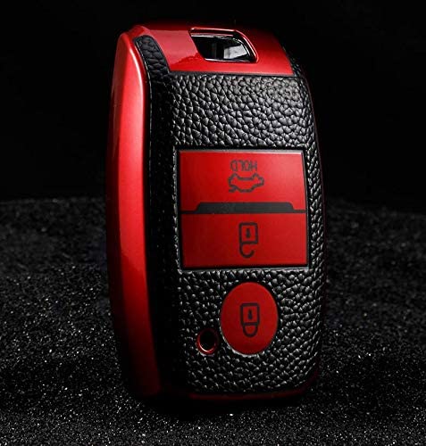 JVCV® Premium Soft TPU Leather Pattern Key Cover Compatible with Kia Seltos Sonet Carens 3 Button Push Start Car Key