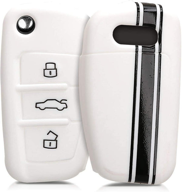 JVCV® Car Key Cover Compatible with Audi A1 A3 A6 Q2 Q3 Q7 TT TTS R8 S3 S6 RS3 Folding Key - Rally Stripe