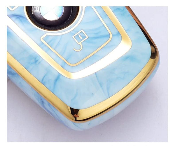 JVCV® Marble Gold Border TPU Key Cover Compatible with BMW Smart Key