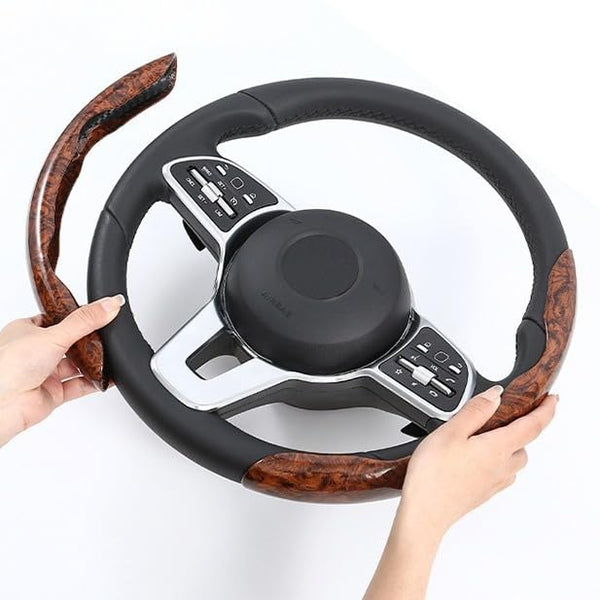 JVCV® Premium ABS Steering Wheel Trim Cover – Wood Pattern | Luxury Car Interior Decorative Overlay | Anti-Slip Scratch-Resistant Stylish Upgrade | Universal Fit for Most Cars