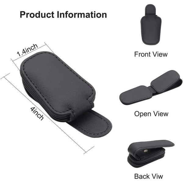 Single Pack Sunglasses Holder for Car Visor - Magnetic Leather Sunglasses Holder and Ticket Card Clip - Car Visor Accessories