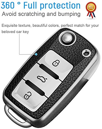 JVCV® Premium Soft TPU Leather Pattern Key Cover Compatible with VW & Skoda Keys