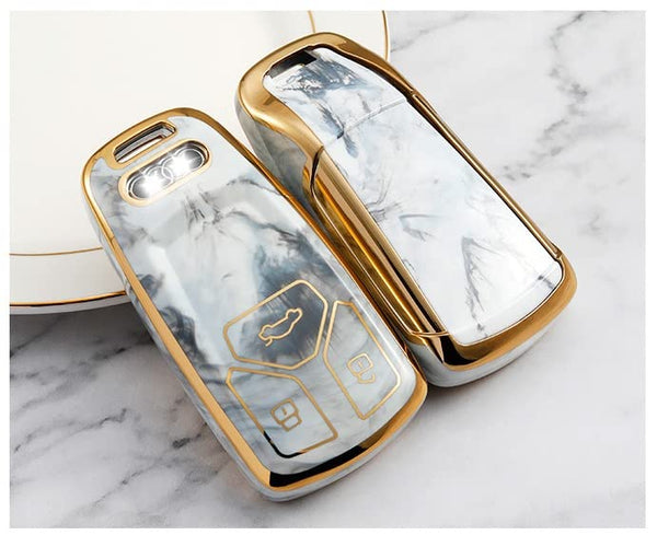 JVCV® Marble Gold Border TPU Key Cover Compatible with Audi A4 Smart Key