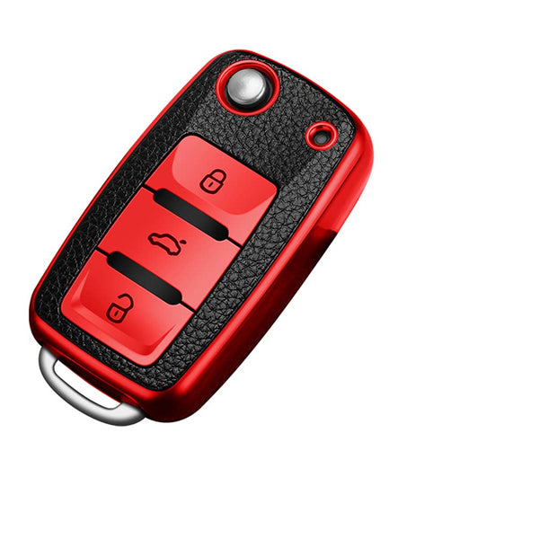 JVCV® Premium Soft TPU Leather Pattern Key Cover Compatible with VW & Skoda Keys
