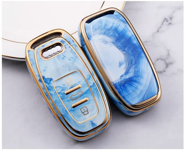 JVCV® Marble Gold Border TPU Key Cover Compatible with Audi Smart Key