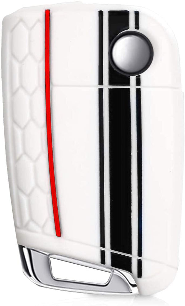 JVCV® Car Key Cover Compatible with Skoda Octavia, Kodiaq Superb Folding Key - Rally Stripe