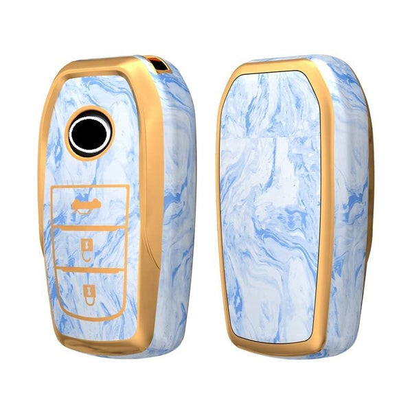 JVCV® Marble Gold Border TPU Key Cover Compatible with Toyota Innova Crysta Fortuner Legender Hycross Hilux Land Cruiser 3 Button Smart Key.