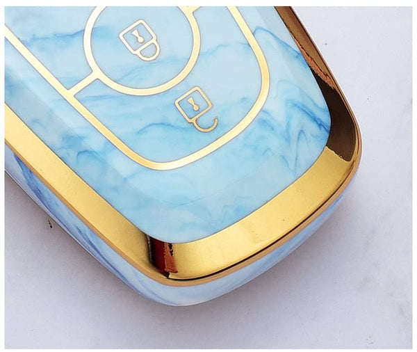 JVCV® Marble Gold Border TPU Key Cover Compatible with Ford Ecosport Aspire Freestyle Endeavour Push Button Start Car Key