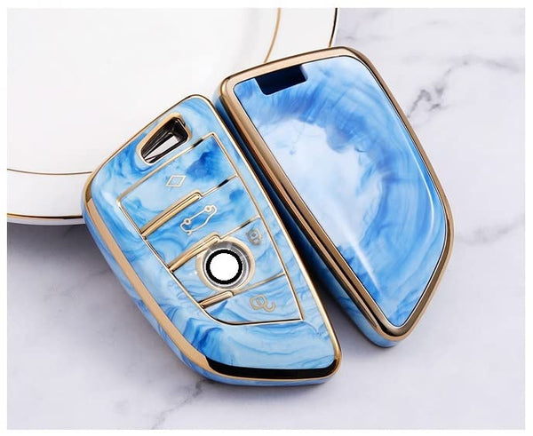 JVCV® Marble Gold Border TPU Key Cover Compatible with BMW Blade Smart Key