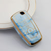 JVCV® Marble Gold Border TPU Key Cover Compatible with Ford Ecosport Aspire Freestyle Endeavour Push Button Start Car Key