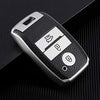 JVCV® Premium Soft TPU Leather Pattern Key Cover Compatible with Kia Seltos Sonet Carens 3 Button Push Start Car Key