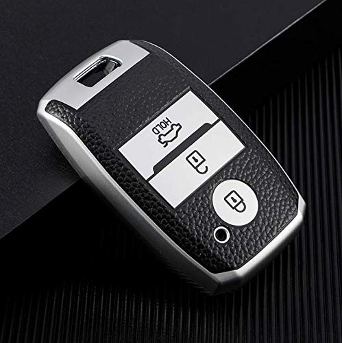 JVCV® Premium Soft TPU Leather Pattern Key Cover Compatible with Kia Seltos Sonet Carens 3 Button Push Start Car Key