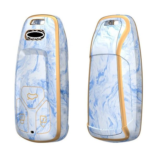 JVCV® Marble Gold Border TPU Key Cover Compatible with Audi A4 Smart Key