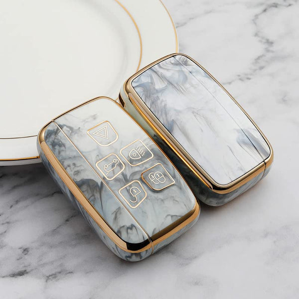JVCV® Marble Gold Border TPU Key Cover Compatible with Hyundai Verna Push Button Start Car Key