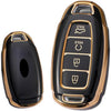 Gold Border TPU Key Cover Compatible with Hyundai Verna 2023 Car 4 Button Smart Key (Black)