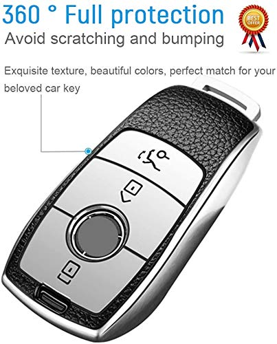 JVCV® Premium Soft TPU Leather Pattern Key Cover Compatible with Benz E Series Smart Key
