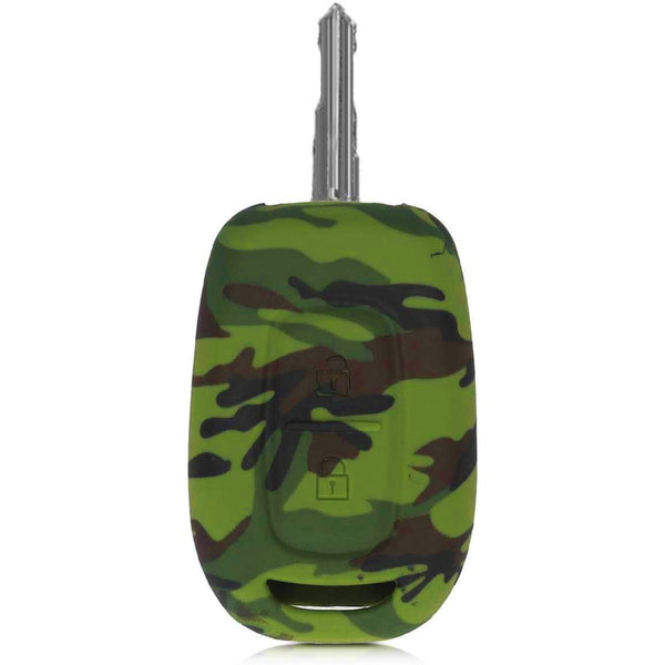 Car Styling Soft Silicone Camouflage Key Cover Compatible with Renault Kiger, Kwid, Duster 2016, Triber 2 Button Remote Key (Green Camouflage)
