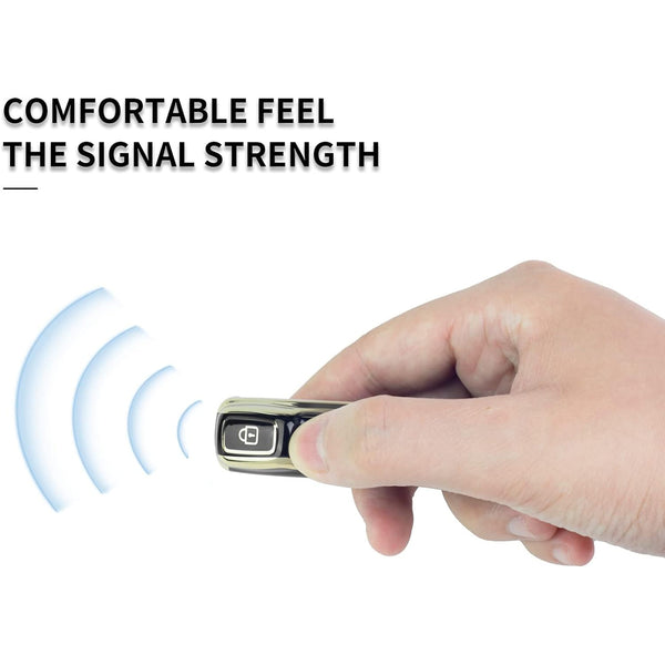 Gold Border TPU Key Cover Compatible with Kia Seltos 2023 Facelift HTX 3/4 Button Smart Key (Black)