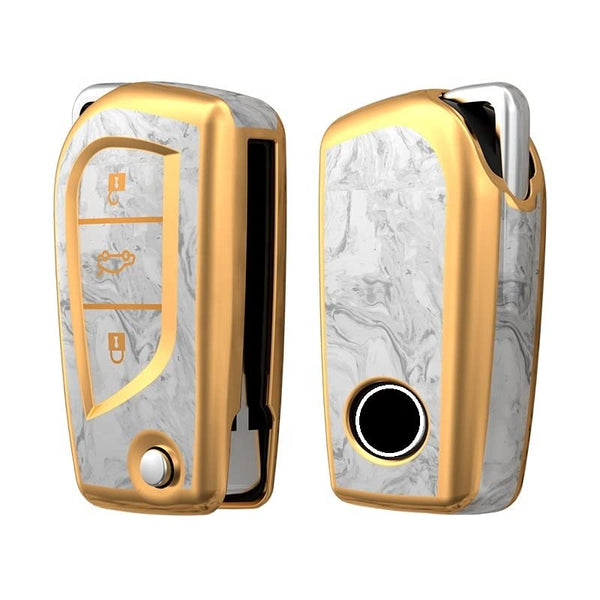 JVCV® Marble Gold Border TPU Key Cover Compatible with Toyota Innova Crysta and Corolla Altis Flip Key