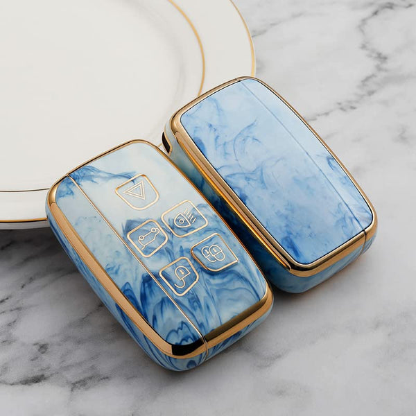 JVCV® Marble Gold Border TPU Key Cover Compatible with Hyundai Verna Push Button Start Car Key