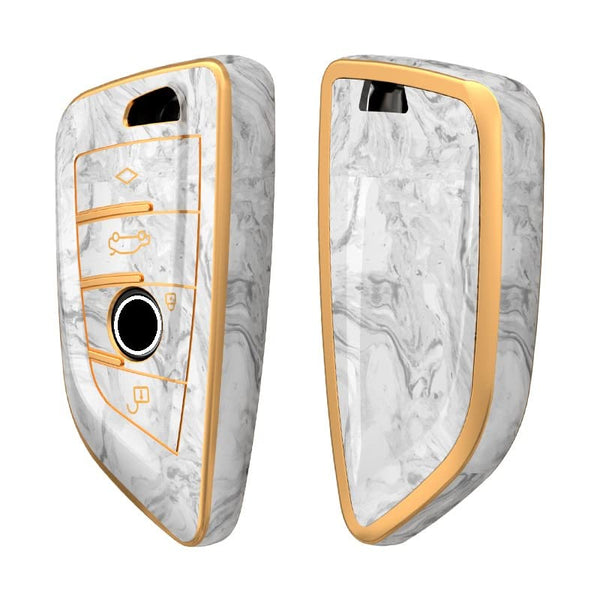 JVCV® Marble Gold Border TPU Key Cover Compatible with BMW Blade Smart Key