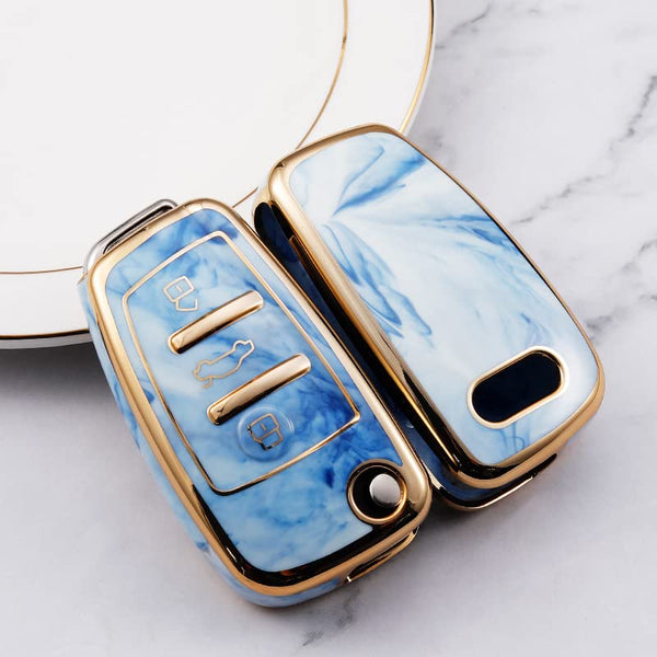 JVCV® Marble Gold Border TPU Key Cover Compatible with Audi A1 A3 A6 Q2 Q3 Q7 TT TTS R8 S3 S6 RS3 Folding Key