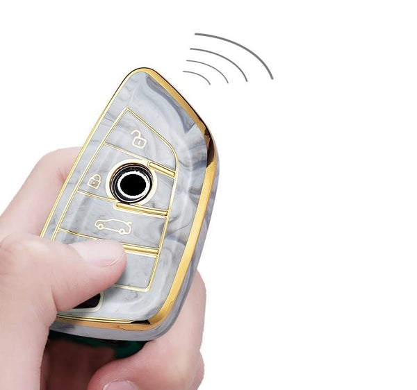 JVCV® Marble Gold Border TPU Key Cover Compatible with BMW Blade Smart Key