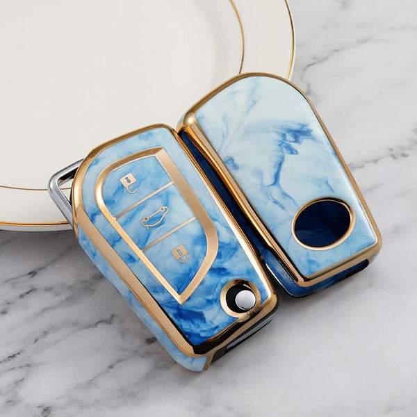 JVCV® Marble Gold Border TPU Key Cover Compatible with Toyota Innova Crysta and Corolla Altis Flip Key