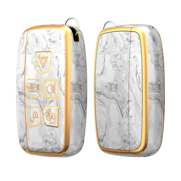 JVCV® Marble Gold Border TPU Key Cover Compatible with Hyundai Verna Push Button Start Car Key