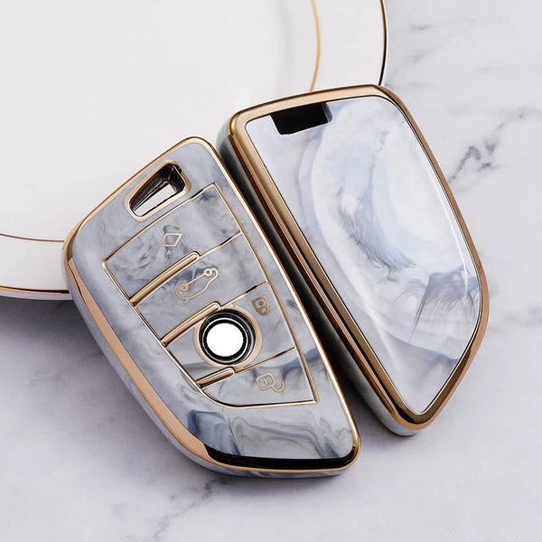 JVCV® Marble Gold Border TPU Key Cover Compatible with BMW Blade Smart Key