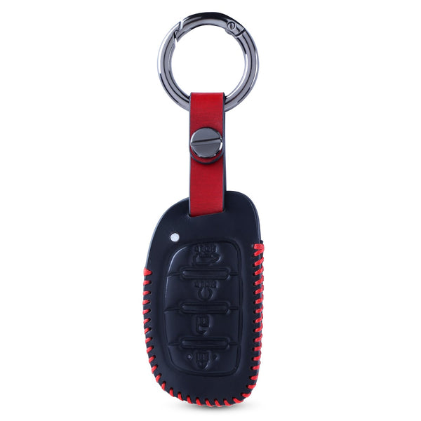 JVCV® Soft Handmade Leather Key Cover Compatible with New Hyundai Alcazar and Creta 4 Button Smart Key