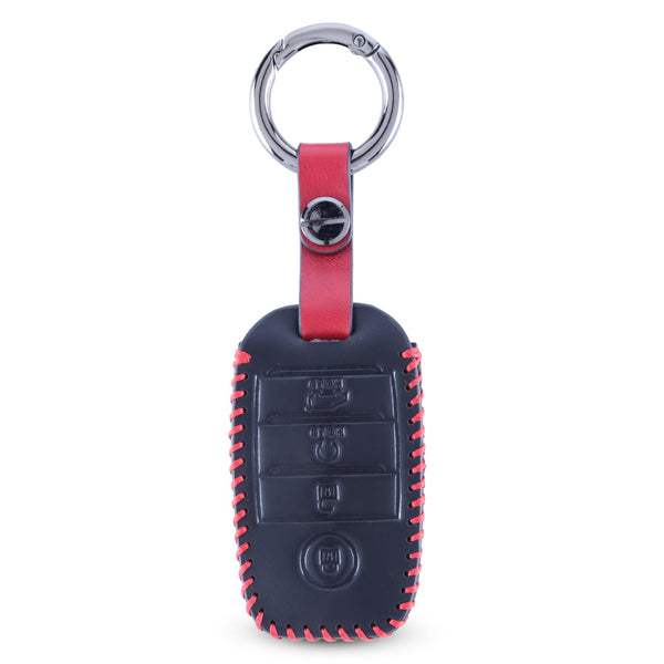 JVCV® Soft Handmade Leather Key Cover Compatible with Kia Sonet Seltos Carens 4 Button Smart Key