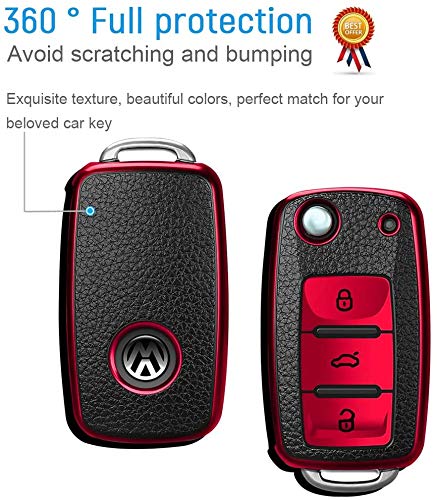 JVCV® Premium Soft TPU Leather Pattern Key Cover Compatible with VW & Skoda Keys