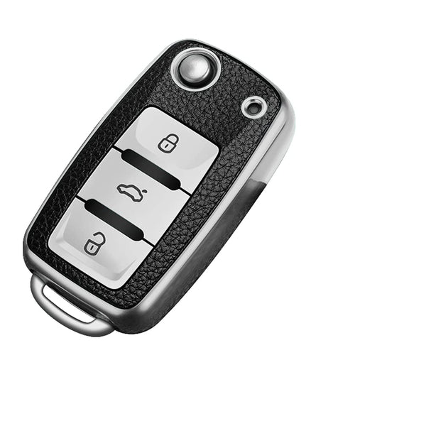 JVCV® Premium Soft TPU Leather Pattern Key Cover Compatible with VW & Skoda Keys