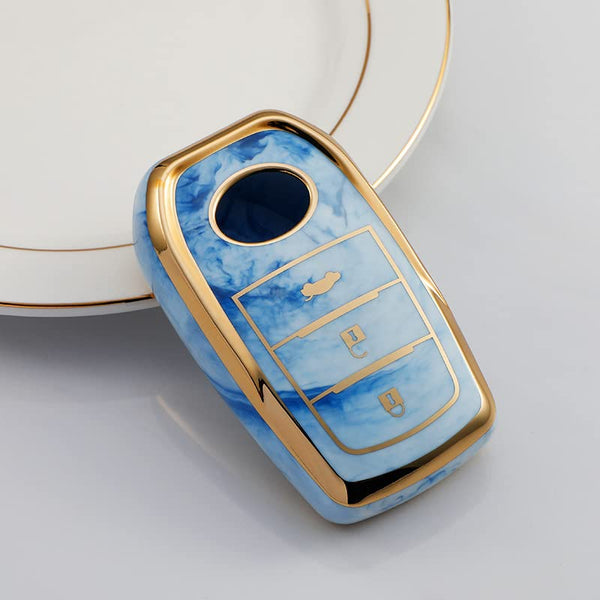 JVCV® Marble Gold Border TPU Key Cover Compatible with Toyota Innova Crysta Fortuner Legender Hycross Hilux Land Cruiser 3 Button Smart Key.