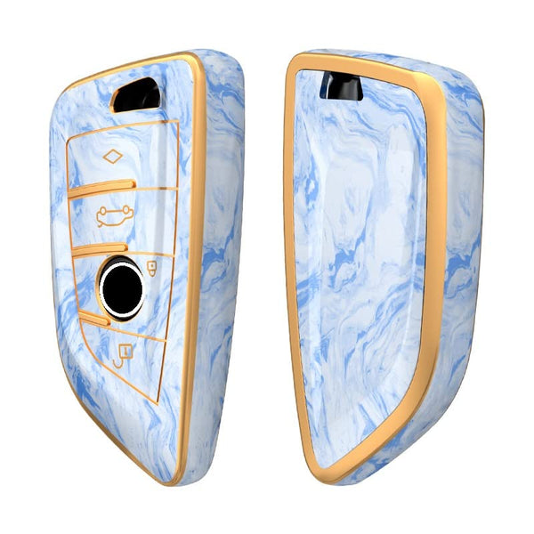 JVCV® Marble Gold Border TPU Key Cover Compatible with BMW Blade Smart Key