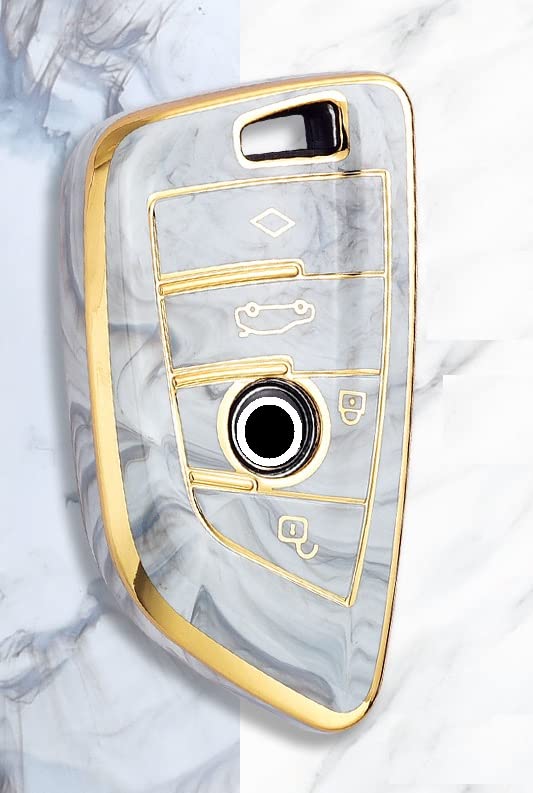 JVCV® Marble Gold Border TPU Key Cover Compatible with BMW Blade Smart Key