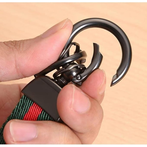 JVCV® Nylon & Leather Universal Keychain – 360° Rotatable Zinc‑Alloy Hook & Screw‑Cap D‑Ring, Multi‑Key Holder for Car, Bike, Home & Office (Men & Women)