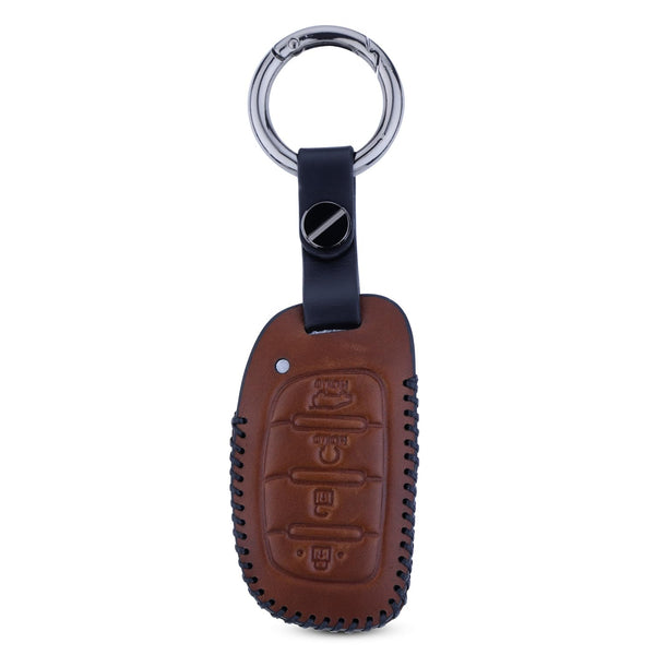JVCV® Soft Handmade Leather Key Cover Compatible with New Hyundai Alcazar and Creta 4 Button Smart Key