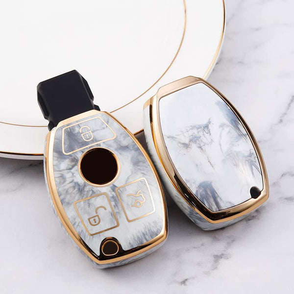 JVCV® Marble Gold Border TPU Key Cover Compatible with Mercedes Benz Smart Key