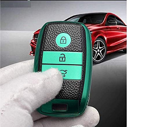 JVCV® Premium Soft TPU Leather Pattern Key Cover Compatible with Kia Seltos Sonet Carens 3 Button Push Start Car Key