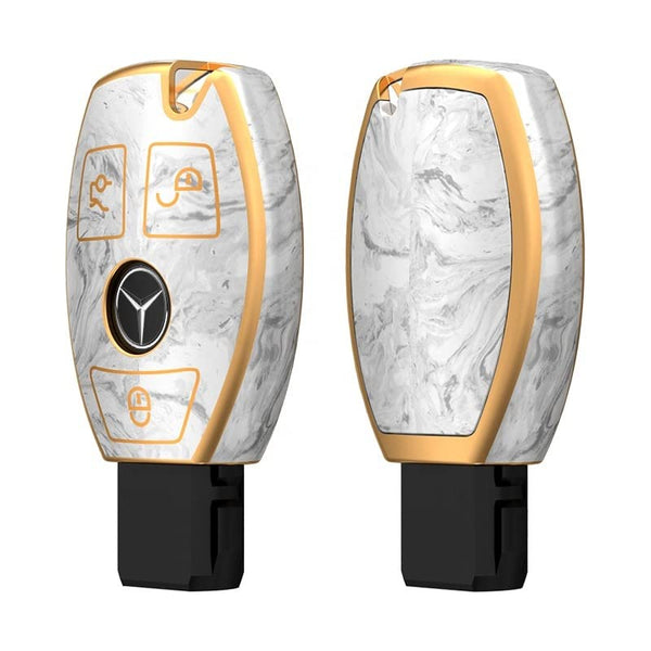 JVCV® Marble Gold Border TPU Key Cover Compatible with Mercedes Benz Smart Key