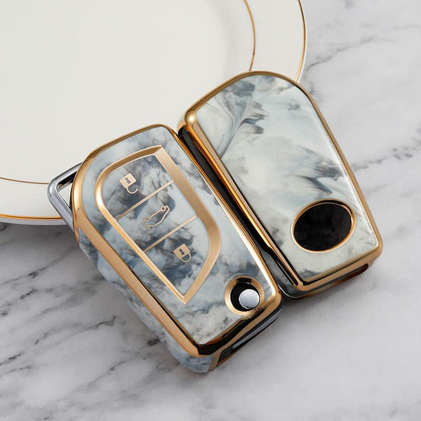 JVCV® Marble Gold Border TPU Key Cover Compatible with Toyota Innova Crysta and Corolla Altis Flip Key