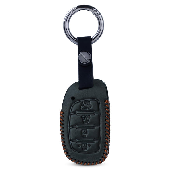JVCV® Soft Handmade Leather Key Cover Compatible with New Hyundai Alcazar and Creta 4 Button Smart Key
