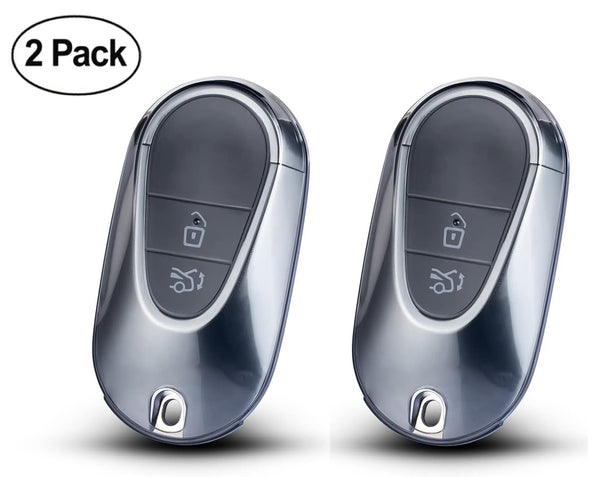 JVCV® Soft TPU Transparent Cover Compatible with Mercedes Benz S-Class G-Class E-Class 2022 Onwards 3 Button Smart Key (Transparent Black)