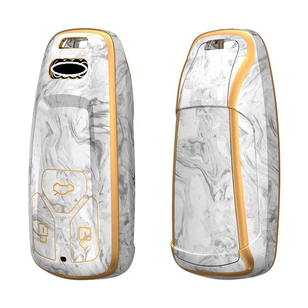 JVCV® Marble Gold Border TPU Key Cover Compatible with Audi A4 Smart Key