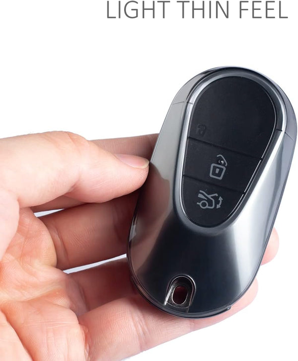 JVCV® Soft TPU Key Cover Combo (Matte Black + Transparent Black) – Compatible with Mercedes-Benz S-Class, G-Class & E-Class (2022 Onwards) – 3 Button Smart Key
