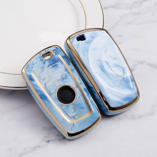 JVCV® Marble Gold Border TPU Key Cover Compatible with BMW Smart Key