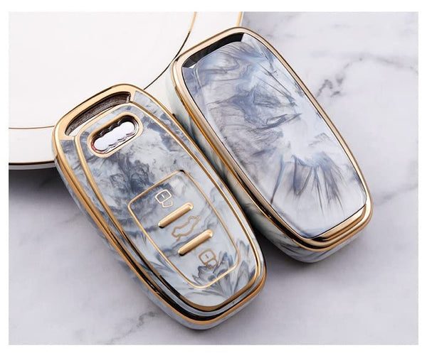 JVCV® Marble Gold Border TPU Key Cover Compatible with Audi Smart Key